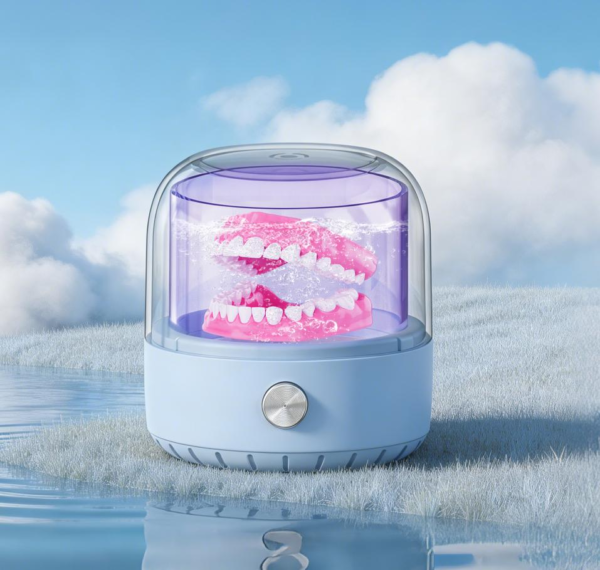Portable UV ultrasonic cleaner with digital display for oral appliance cleaning