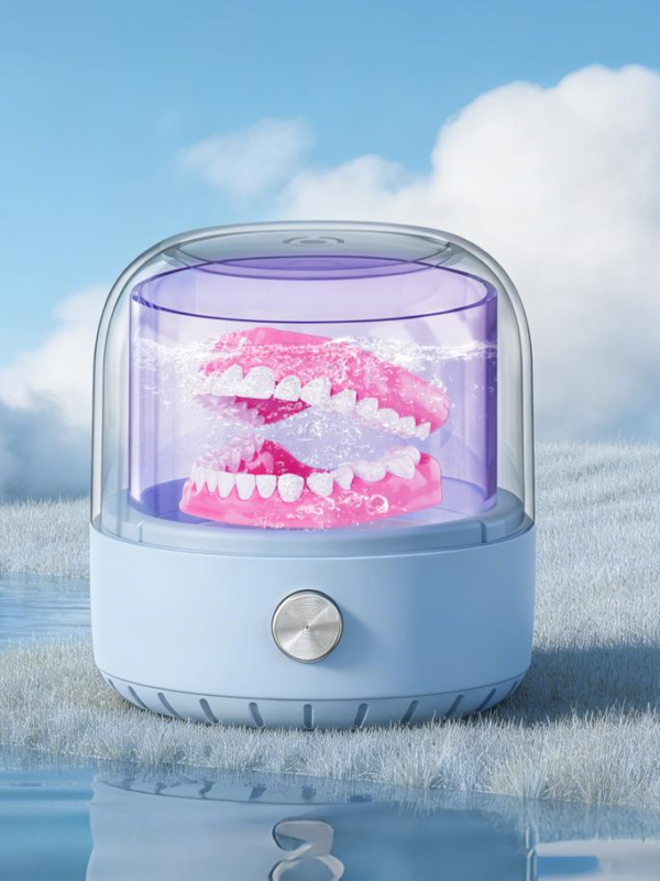Portable UV ultrasonic cleaner with digital display for oral appliance cleaning