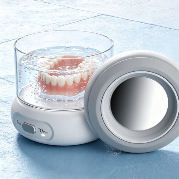 Portable ultrasonic retainer cleaner with 240ml glass tank for dentures and aligners