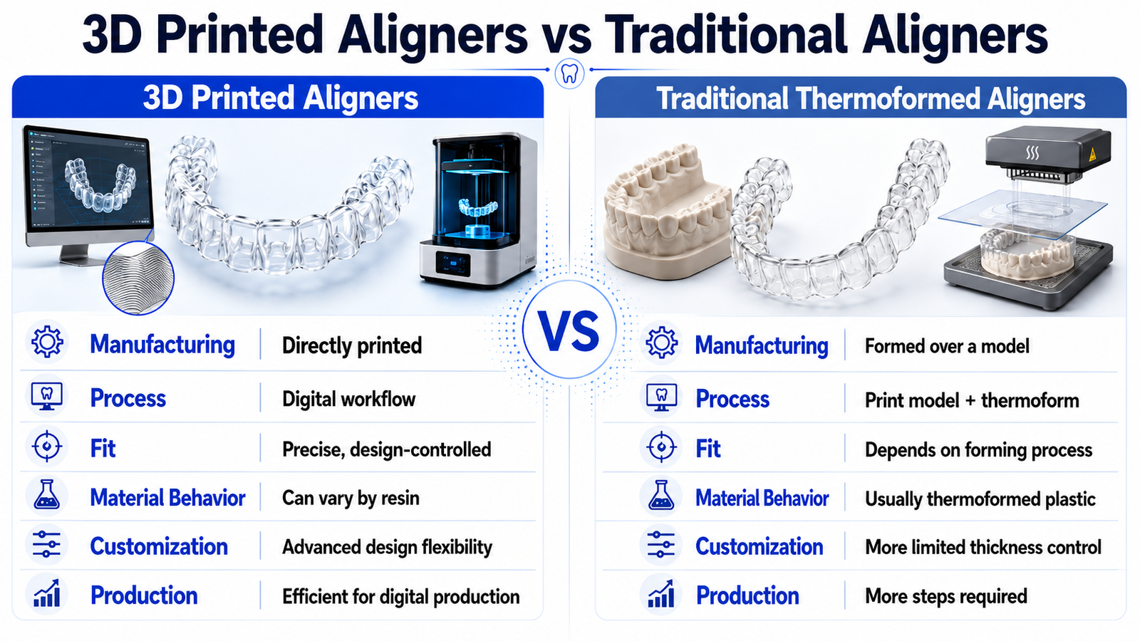 Comparison of 3D-printed aligners and traditional thermoformed clear aligners