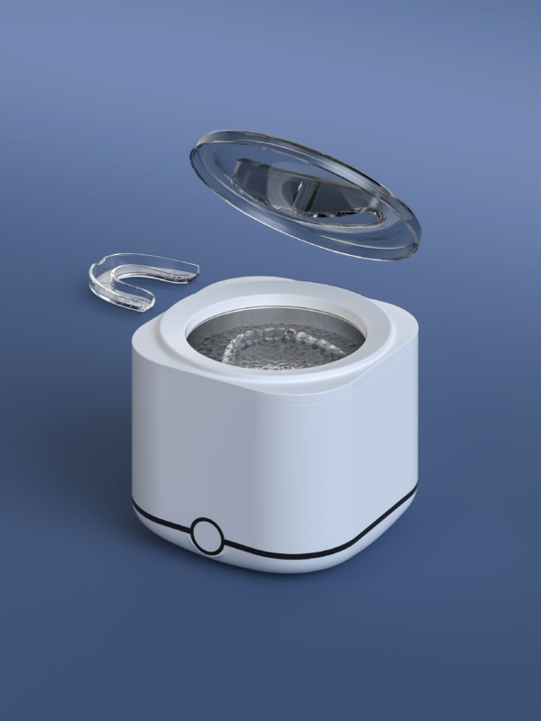 Front view of compact ultrasonic aligner and retainer cleaner
