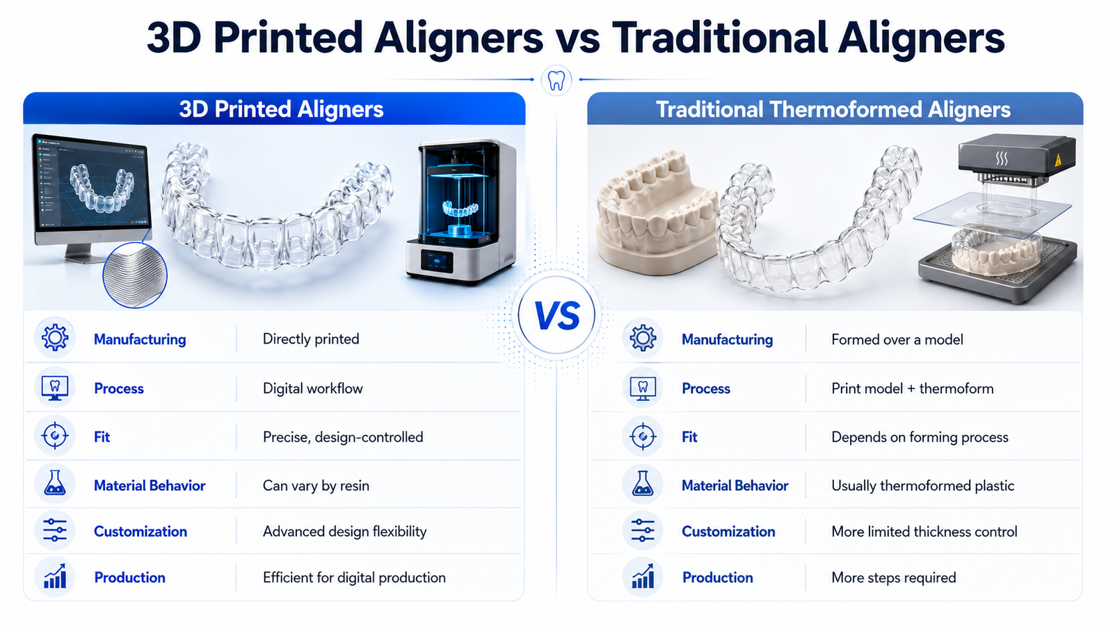 Comparison of 3D-printed aligners and traditional thermoformed clear aligners