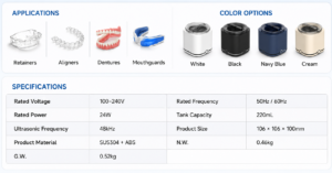 48kHz ultrasonic retainer cleaner applications, color options and product specifications