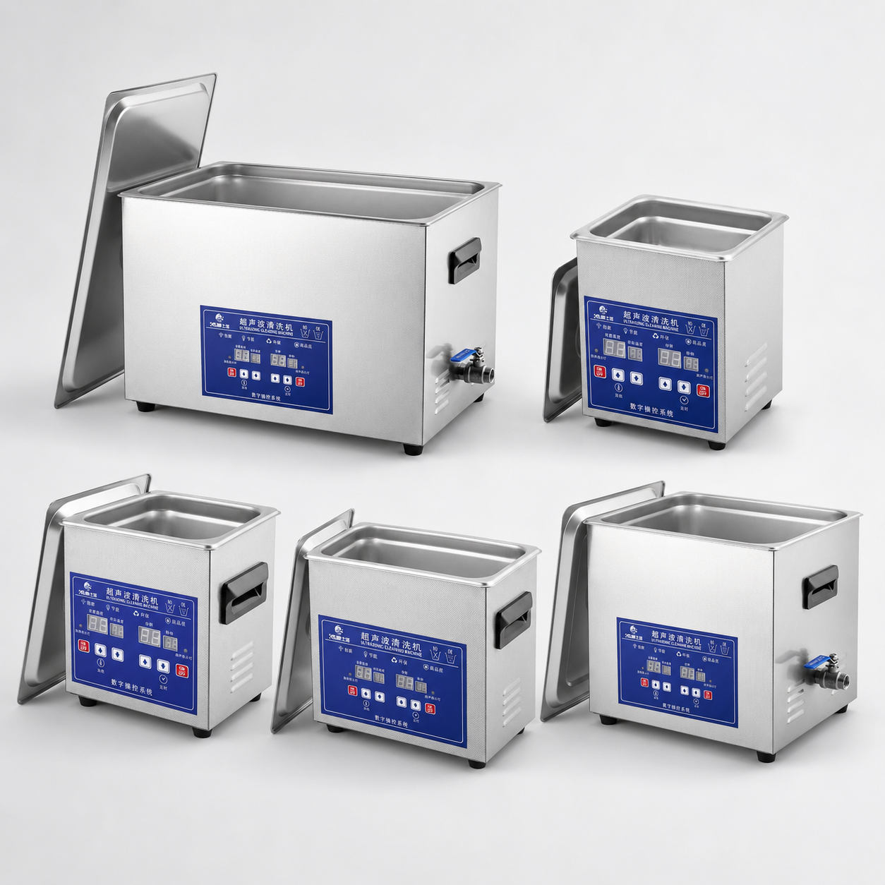 Commercial ultrasonic cleaning machines in different tank sizes