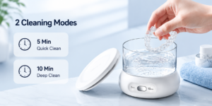 Portable ultrasonic retainer cleaner with 5 and 10 minute cleaning modes