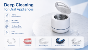 Ultrasonic cleaner for retainers, dentures, clear aligners and mouth guards