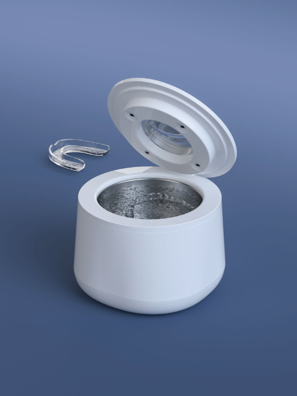 Ultrasonic retainer cleaning machine with open lid and stainless steel tank