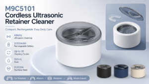 M9C5101 cordless ultrasonic retainer cleaner with 48kHz cleaning and 150mL tank