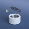 Cordless Ultrasonic Retainer Cleaner in Use M9C5101 cordless ultrasonic retainer cleaner with open lid and clear aligner