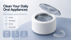 48kHz ultrasonic cleaner for retainers aligners dentures and mouth guards