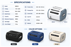 M9E101 ultrasonic cleaner specifications including size, power, frequency and product details