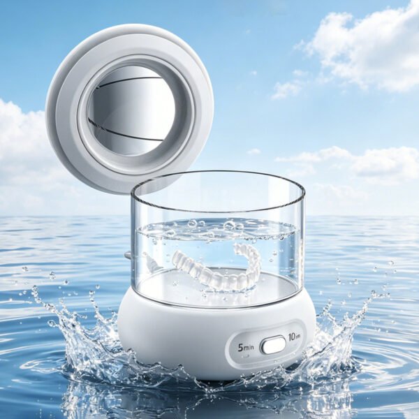 Portable ultrasonic retainer cleaner with 240ml glass tank for aligners and dentures