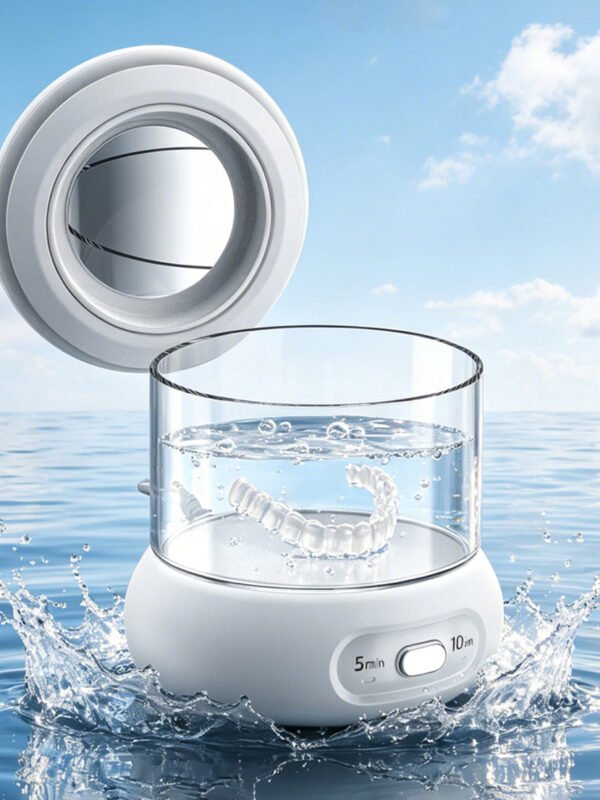Portable ultrasonic retainer cleaner with 240ml glass tank for aligners and dentures