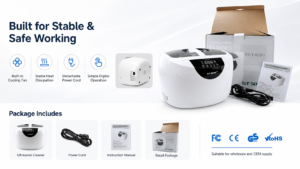 VGT-6250 ultrasonic cleaner package with cooling fan power cord and manual