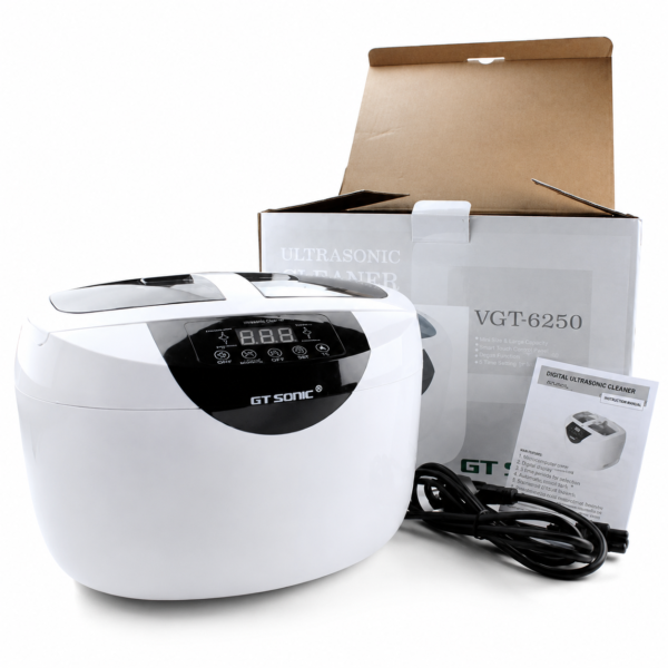 VGT-6250 ultrasonic cleaner package with box power cord and manual