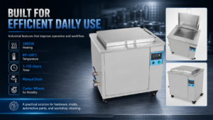 60L industrial ultrasonic cleaner with heating, timer, drain and caster wheels
