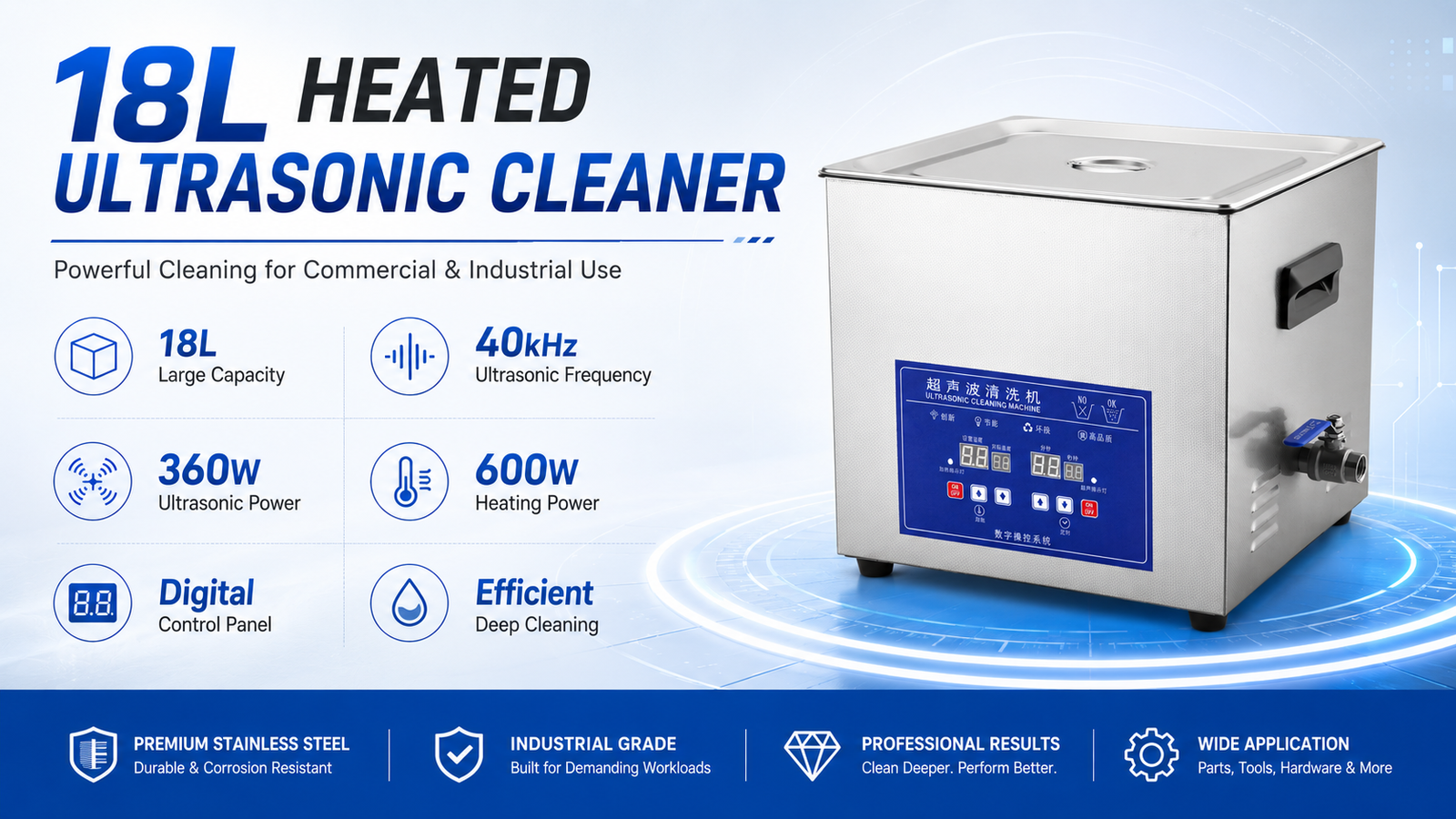SONICLEANTECH 18L heated commercial ultrasonic cleaner with digital control