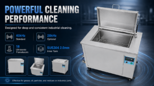 Industrial ultrasonic cleaner with 40kHz frequency and 18 transducers