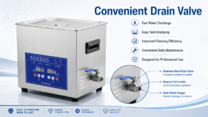 PL-S40 ultrasonic cleaner with stainless steel drain valve for easy drainage