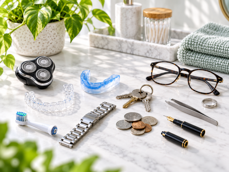 Home ultrasonic cleaner uses for retainers, razor heads, watch bands, keys and coins