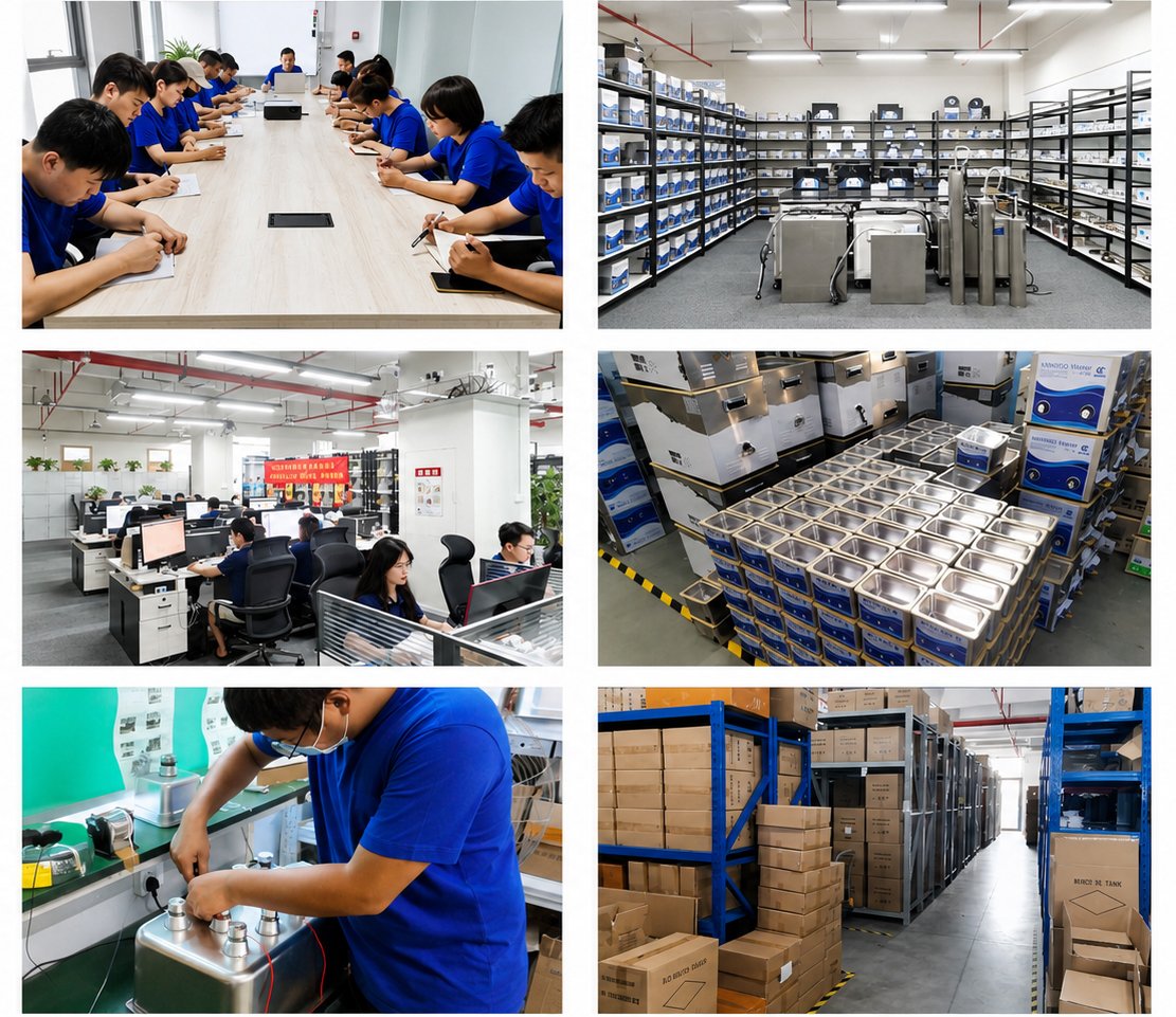 Soniclean ultrasonic cleaner team, sample room, finished products, assembly testing and warehouse