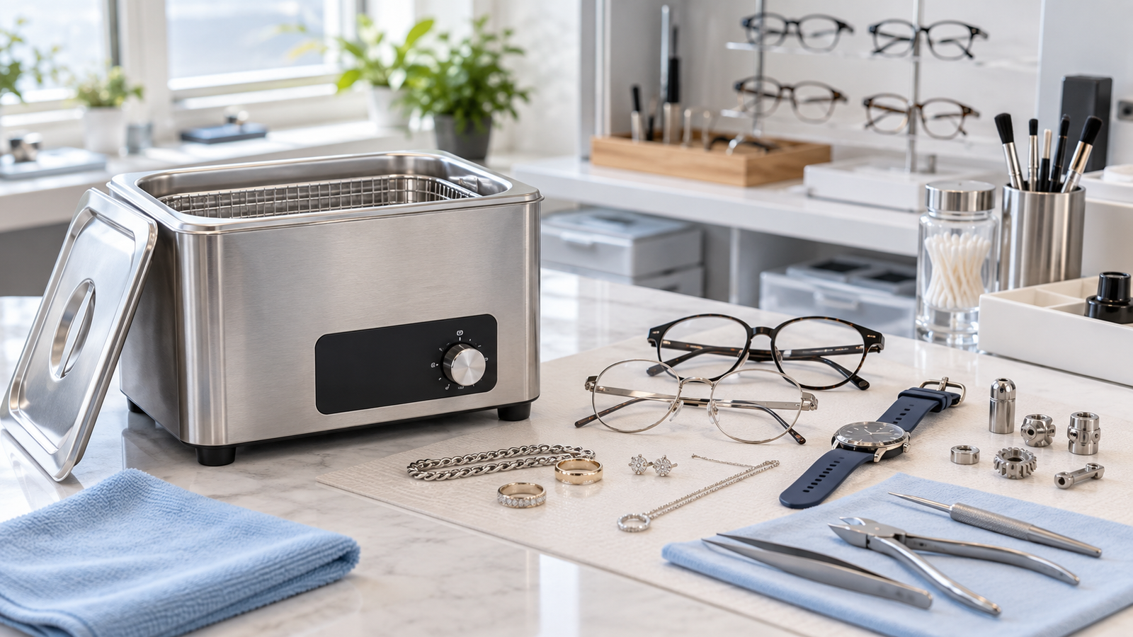 Multi-frequency ultrasonic cleaner for jewelry eyeglasses tools and small parts