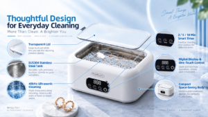 household ultrasonic cleaner with digital timer and stainless steel tank