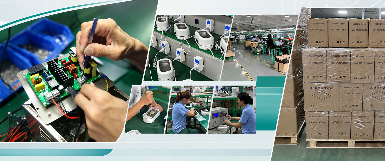 Ultrasonic cleaner production line, assembly testing and export packing process
